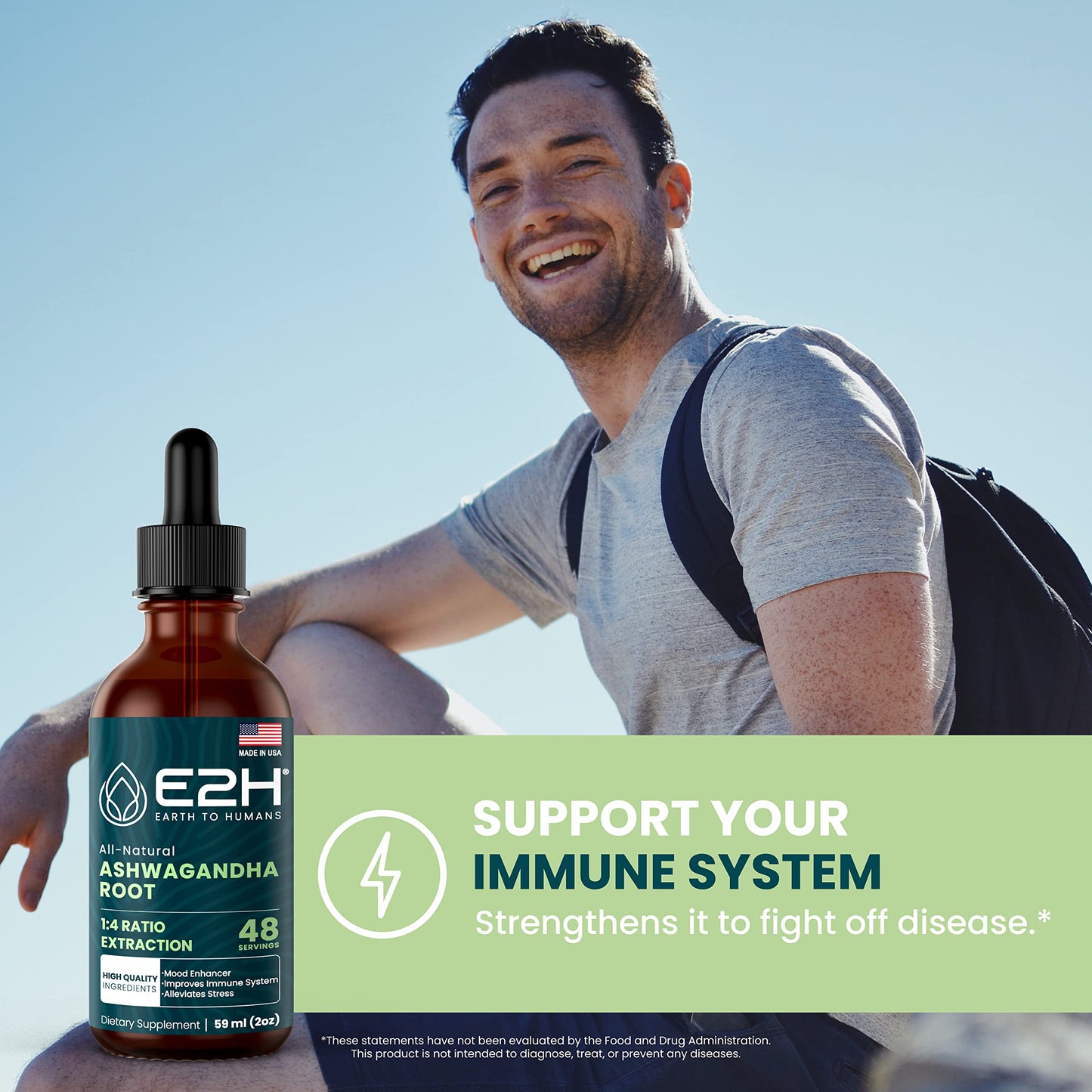 E2H Ashwagandha Liquid Drops - All-Natural Ashwagandha Supplement for Stress Relief and Mood Enhancer- Organic Ashwagandha Root Extract Effective Cortisol Manager | Non-GMO, Vegan (3 Bottles)