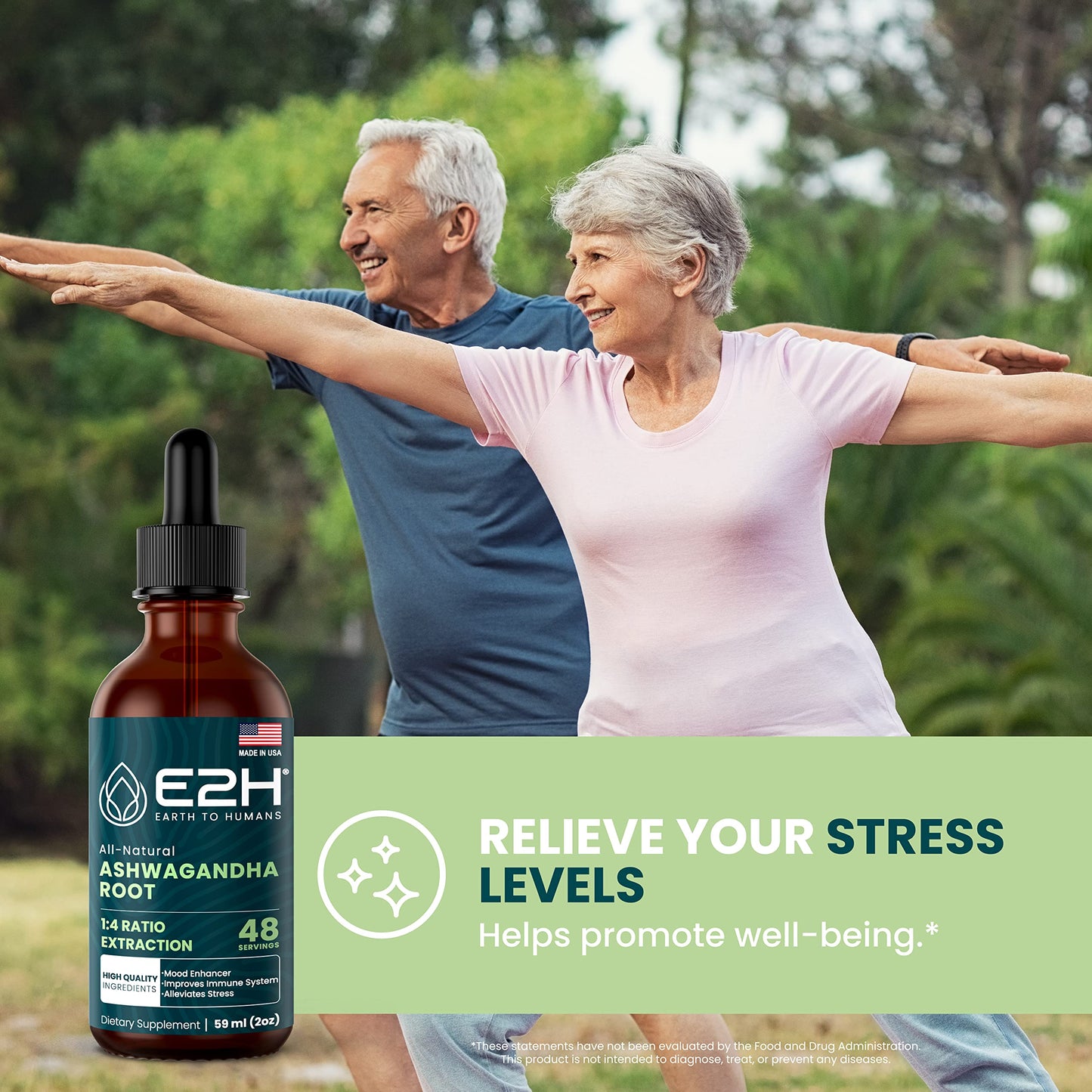 E2H Ashwagandha Liquid Drops - All-Natural Ashwagandha Supplement for Stress Relief and Mood Enhancer- Organic Ashwagandha Root Extract Effective Cortisol Manager | Non-GMO, Vegan (3 Bottles)