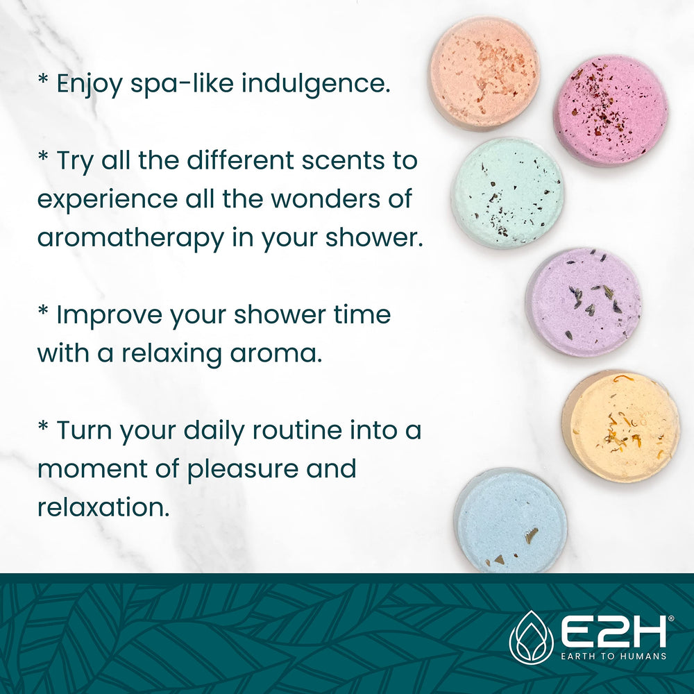 
                  
                    E2H Shower Steamers Aromatherapy Tablets, Variety Pack of 6 Shower Bombs for Women - Lavender, Orange, Rose and More - Steam Shower Tablets Naturally Scented with Essential Oils (6 Tablets)
                  
                