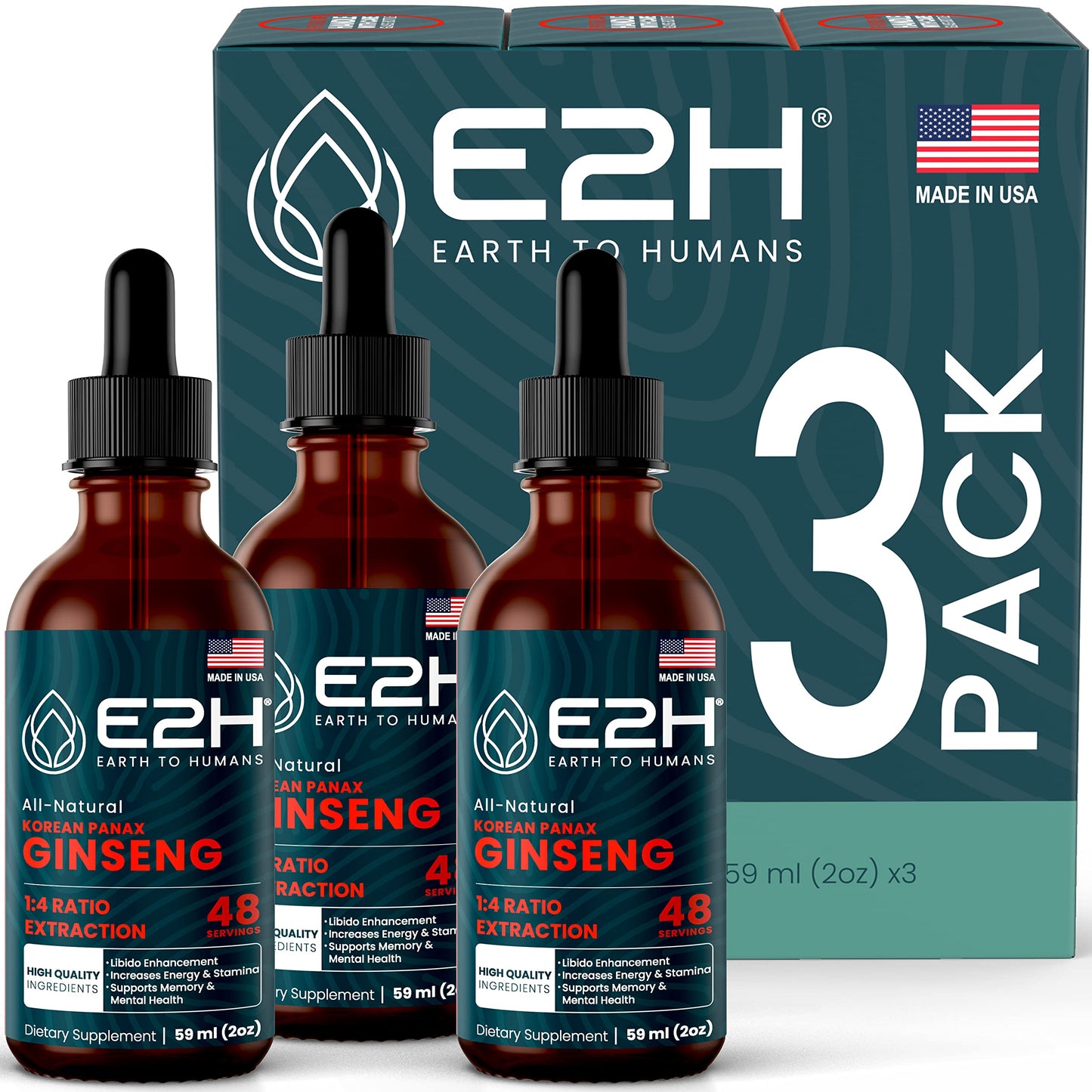
                  
                    E2H Liquid Korean Panax Ginseng Extract - Increase Energy & Focus - All-Natural Organic Korean Red Ginseng for Brain Health & Cognitive Function Improvement | Non-GMO, Vegan (3 Bottles)
                  
                