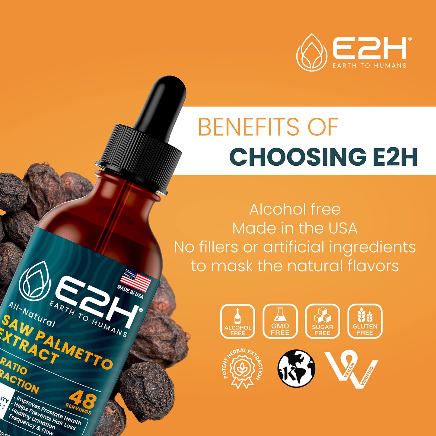 
                  
                    E2H Saw Palmetto Extract, All Natural Prostate Supplement for Men Promotes Urinary Function, Reproduction and Hair Growth - Alcohol-Free 1:4 Ratio Extraction, Vegan Friendly, Non-GMO (3 Bottles)
                  
                
